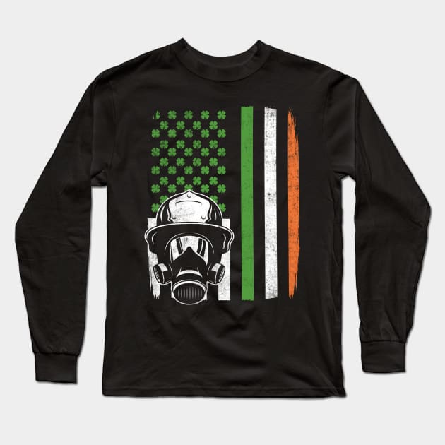 St Patricks Day Firefighter Irish American Flag Gift Long Sleeve T-Shirt by HCMGift